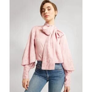 Mille Resort & Travel Gigi Bow Neck Blouse Pink Jacquard Size S
